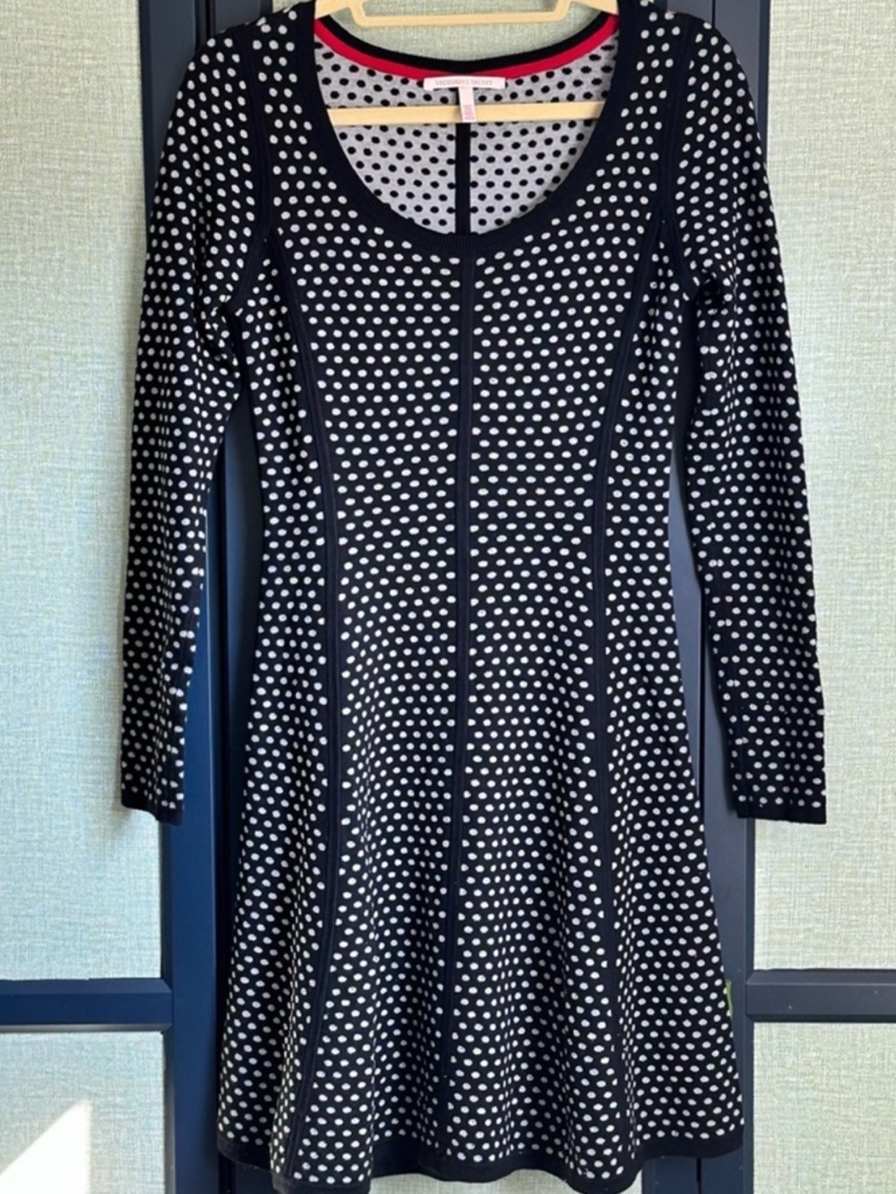 Victoria's Secret Fit + Flare Polka Dot Contour Seamed Knit Dress, Size XS, 2014
